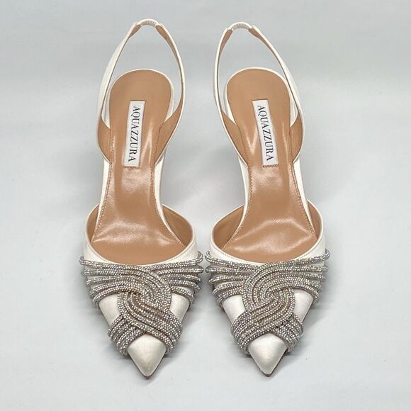 Aquazzura Gatsby 75 Crystal-Embellished Satin Pumps size 37 - Picture 5 of 16